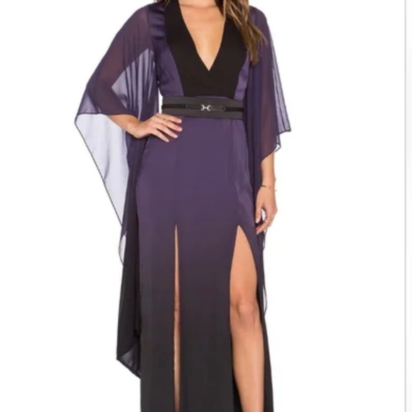 HALSTON Heritage Purple Ombré Front Slit Plunging Neckline Gown Size 2 - Picture 1 of 13